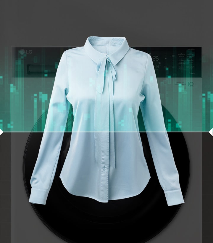 Video van een LG wasmachine die de lading en het type stof detecteert tijdens de AI‑wascyclus