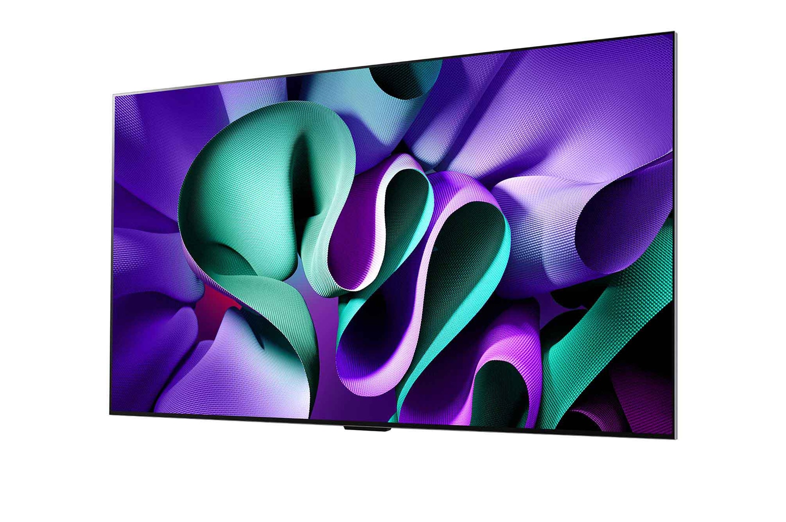 Licht naar links gericht zijaanzicht van de LG OLED evo TV, OLED M4 aan de muur