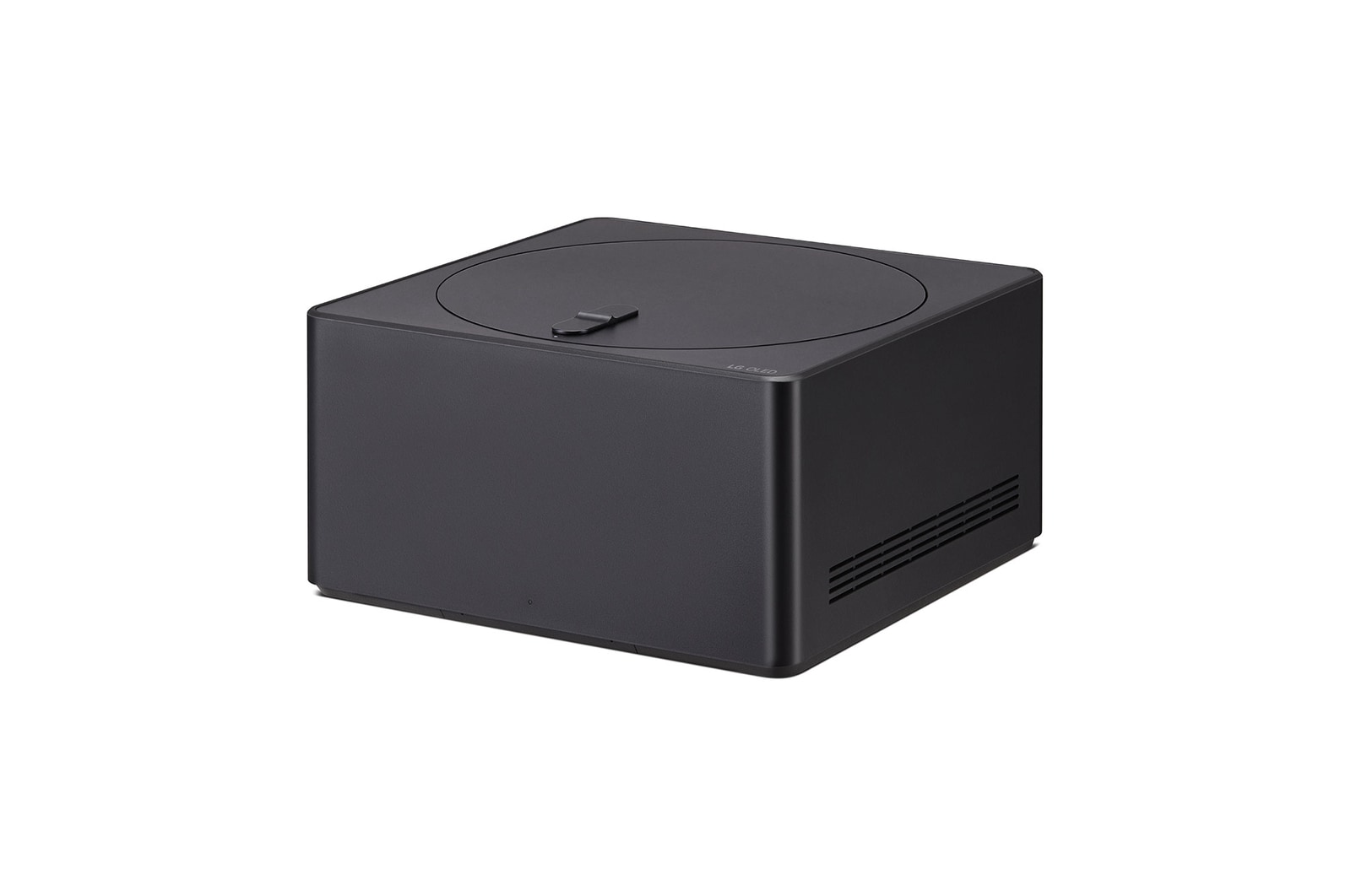 Close-up van een Zero Connect Box met het logo van LG OLED op de rand