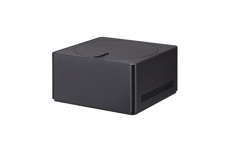 Close-up van een Zero Connect Box met het logo van LG OLED op de rand