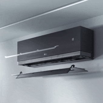Animatie van een LG airconditioner die de Dual Vane-functionaliteit toont voor nauwkeurige luchtstroomcontrole.