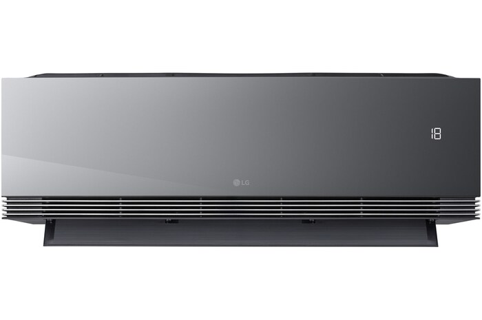 Front view of an LG air conditioner with the lower vane open