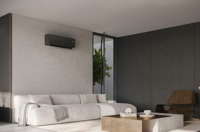 Modern living room with LG air conditioner on the wall