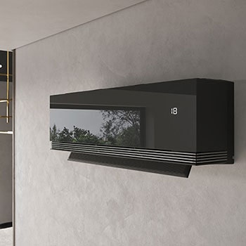 LG ai air conditioner with open vane displaying 18°C