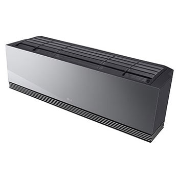 Angled top-front view of LG ai air conditioner with its top panel and grille visible