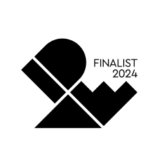 IDEA-logo met 'Finalist 2024'-tekst, die een designprijs vertegenwoordigt.