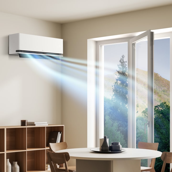 Raam-open detectie merkt een plotselinge temperatuurdaling op en schakelt naar energiebesparing.