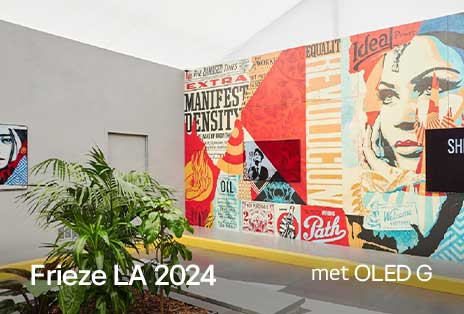 OLED G in het midden van de muurschildering van Shepard Fairey.