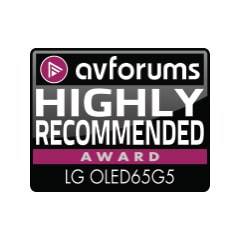 AVForums Highly Recommended Award-logo voor LG OLED65G5.
