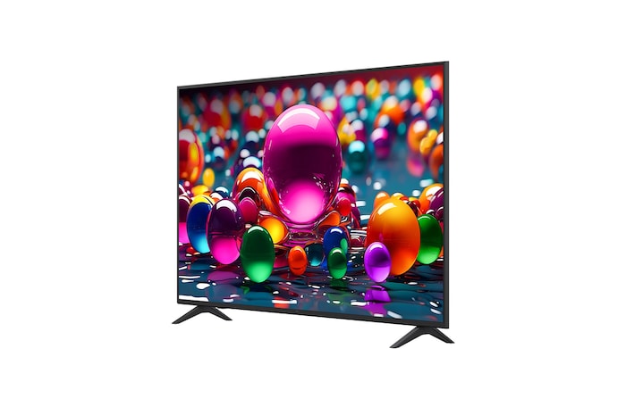 Left-facing side view of LG UHD UA75 TV.