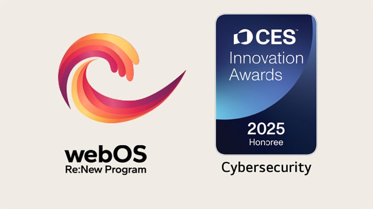 webOS Re:Nieuw programmalogo naast het embleem van de CES Innovation Awards.