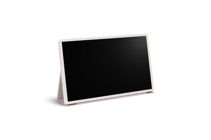 LG StanbyME 2 werd gestut als een tablet met behulp van de foliohoes.