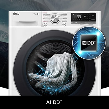 LG 9 kg wasmachine GC3R709S1 in het wit, met AI DD®-technologie die op intelligente wijze de stof detecteert voor een optimale wasverzorging.