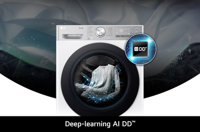 LG 13 kg wasmachine F4WR9513S2W in het wit, met AI DD®-technologie die op intelligente wijze de stof detecteert voor een optimale wasverzorging.