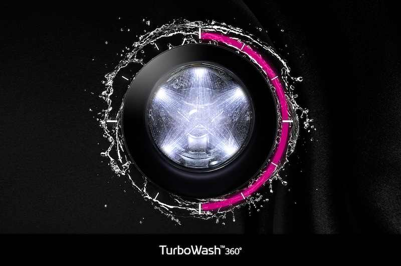 Afbeelding van de TurboWash™ 360°-functie van de LG LC0R2N2-wasmachine, die een grondige reiniging in slechts 39 minuten biedt.