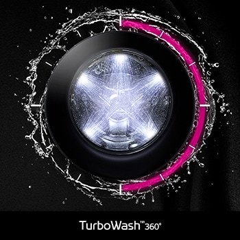 Afbeelding van de TurboWash™ 360°-functie van de LG LC0R2N2-wasmachine, die een grondige reiniging in slechts 39 minuten biedt.