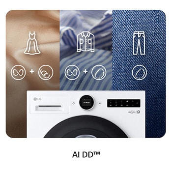 Close-up van het bedieningspaneel van de LG 9 kg wasmachine F4WX801Y, ter illustratie van de Deep-learning AI DD®-technologie voor intelligente stofverzorging.