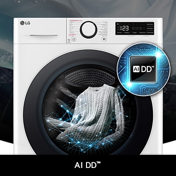 LG 9kg wasmachine GD3R509S0 in het wit, met AI DD®-technologie die op intelligente wijze de stof detecteert voor een optimale wasverzorging.