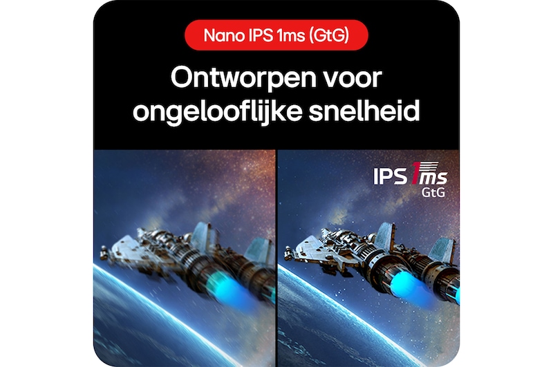 LG UltraGear™ Gaming Monitor 27GS85Q-B met Nano IPS 1ms (GtG), ontworpen voor ongelooflijke snelheid en kristalheldere beweging zonder vervaging.