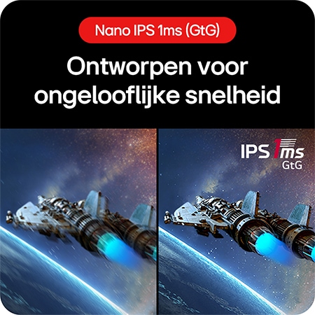 LG UltraGear™ Gaming Monitor 27GS85Q-B met Nano IPS 1ms (GtG), ontworpen voor ongelooflijke snelheid en kristalheldere beweging zonder vervaging.