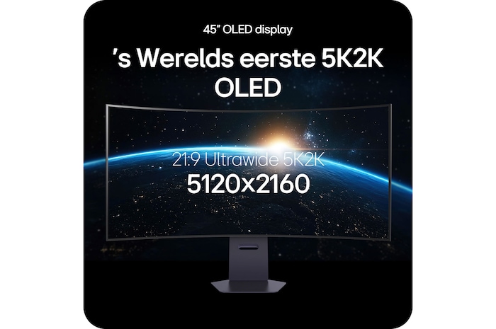 LG Monitor 45GX950A toont 's werelds eerste 5K2K OLED-scherm, met 45 inch UltraWide (21:9) en een 5120x2160 resolutie voor ongeëvenaarde details.
