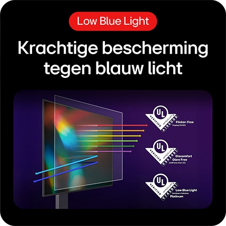 LG UltraGear Gaming Monitor 27GX704A, met Low Blue Light Platinum certificering en Flicker-free technologie voor krachtige oogbescherming.