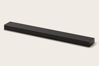Een zwarte Sound Suite H7 Soundbar van boven, licht schuin gedraaid
