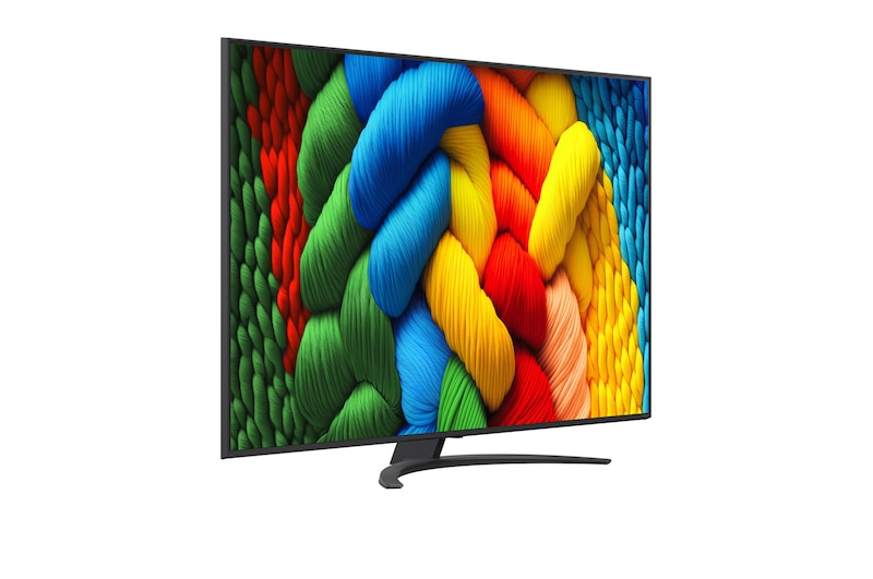 Naar links gericht zijaanzicht van de LG NanoCell NANO80 TV.