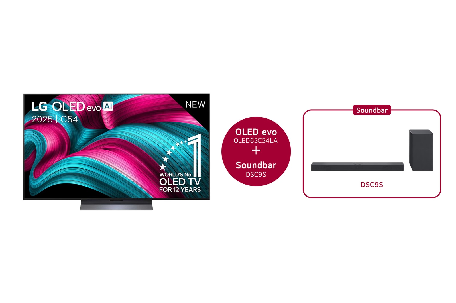 LG 65 inch LG OLED evo AI C5 4K Smart TV 2025 & DSC9S 3.1.3 kanaal, OLED65C54LA.DSC9S