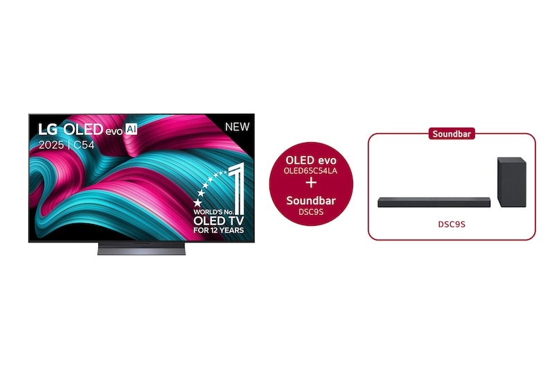 LG 65 inch LG OLED evo AI C5 4K Smart TV 2025 & DSC9S 3.1.3 kanaal, OLED65C54LA.DSC9S