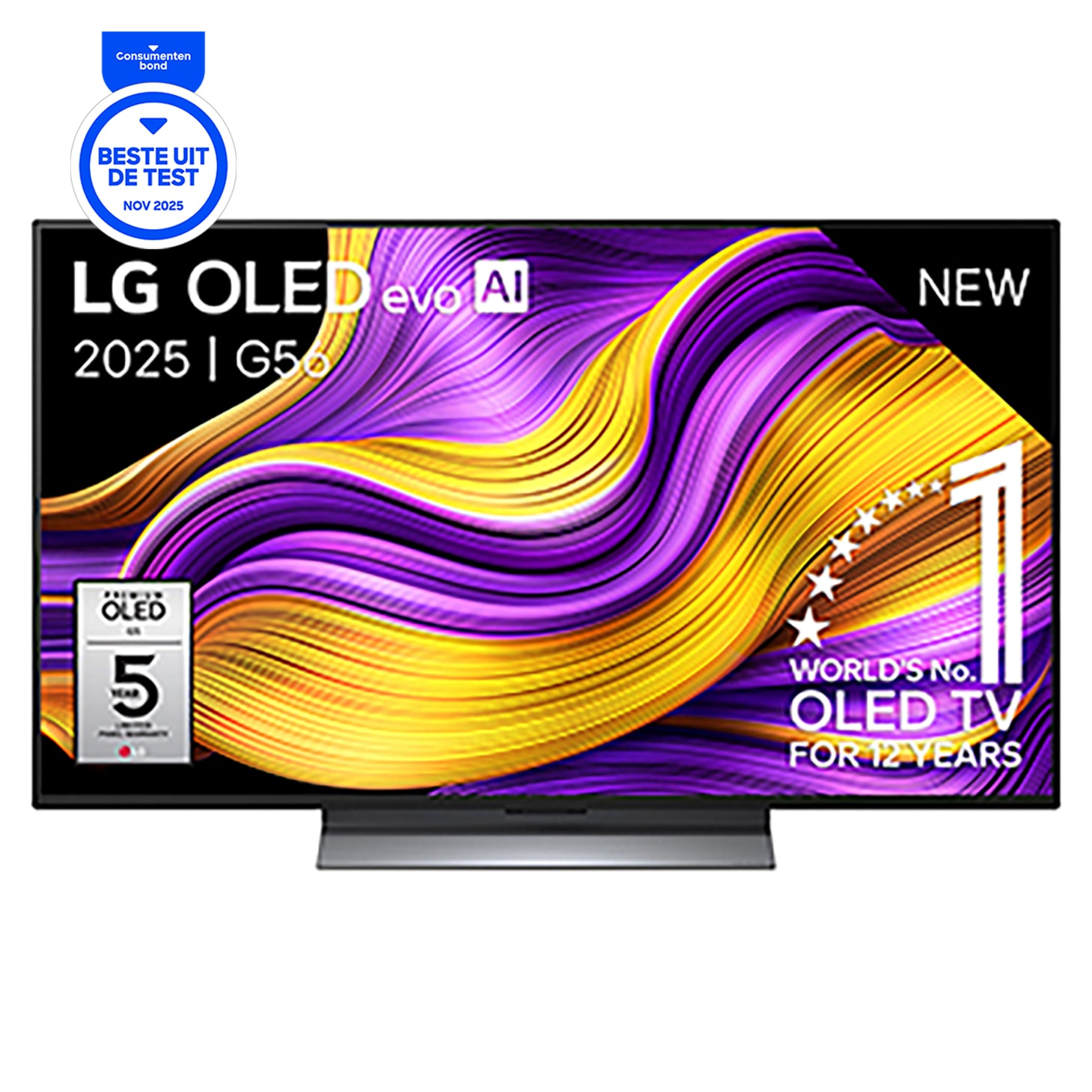 Vooraanzicht van 48 inch LG OLED evo AI G5 4K Smart TV 2025 OLED48G56LS