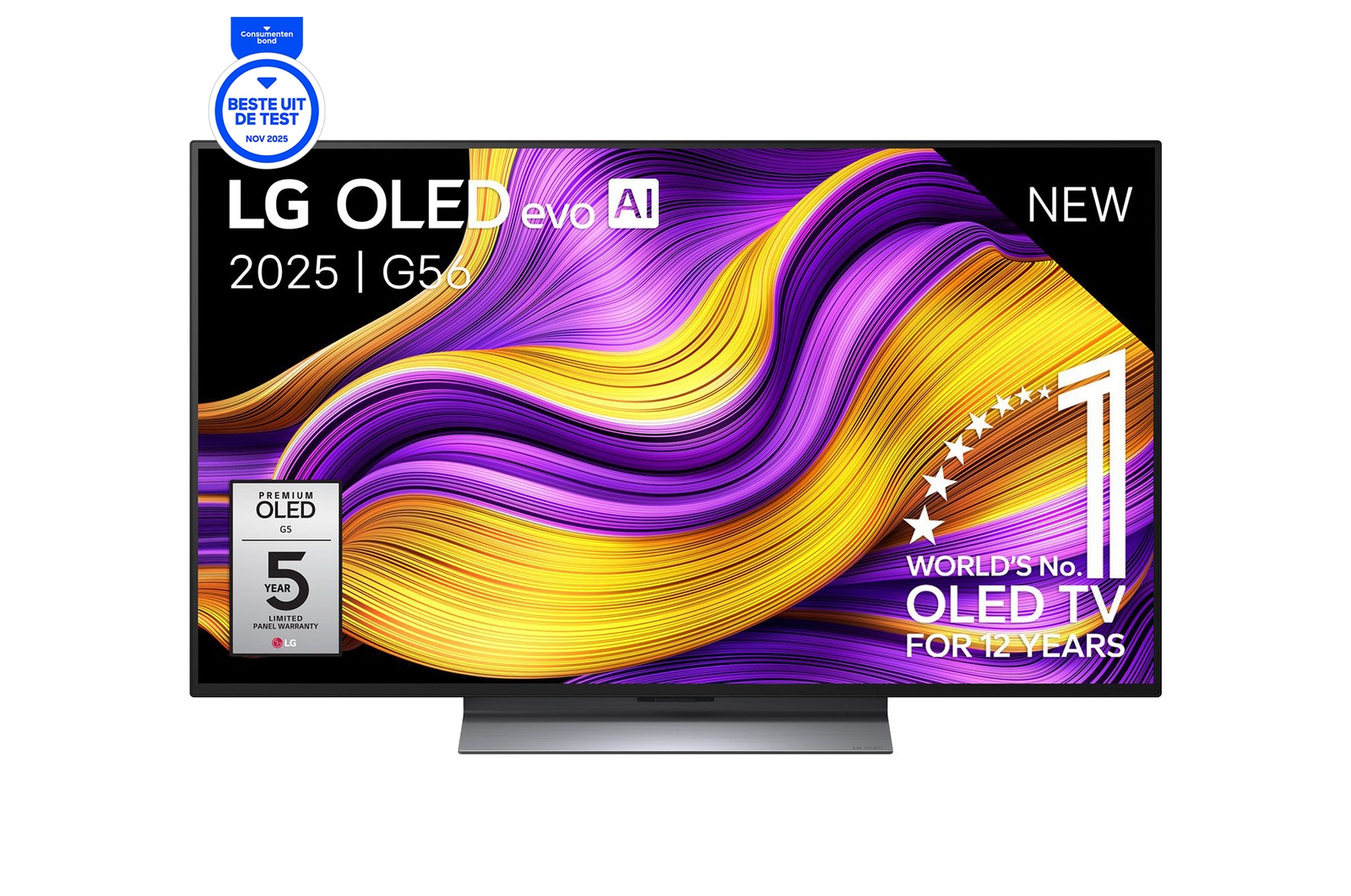 Vooraanzicht van 48 inch LG OLED evo AI G5 4K Smart TV 2025 OLED48G56LS