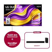 Vooraanzicht van 55 inch LG OLED evo AI G5 4K Smart TV 2025 & DSG10TY 3.1 kanaal OLED55G55LW.DSG10TY