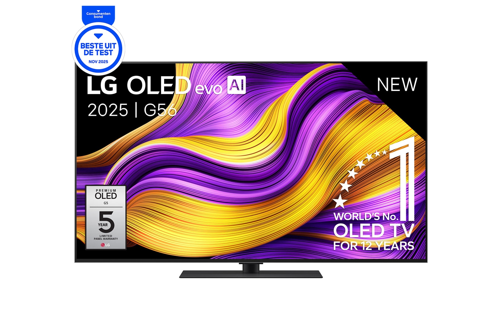 Vooraanzicht van 65 inch LG OLED evo AI G5 4K Smart TV 2025 OLED65G56LS