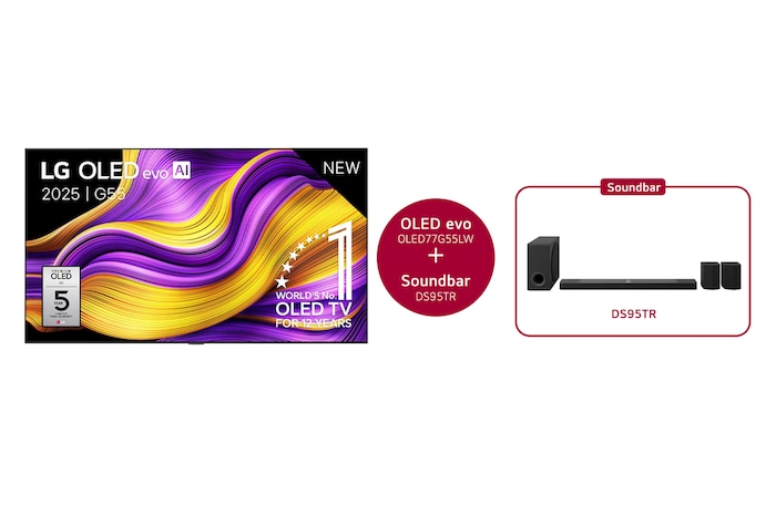 LG 77 inch LG OLED evo AI G5 4K Smart TV & DS95TR 9.1.5-kanaals, OLED77G55LW.DS95TR