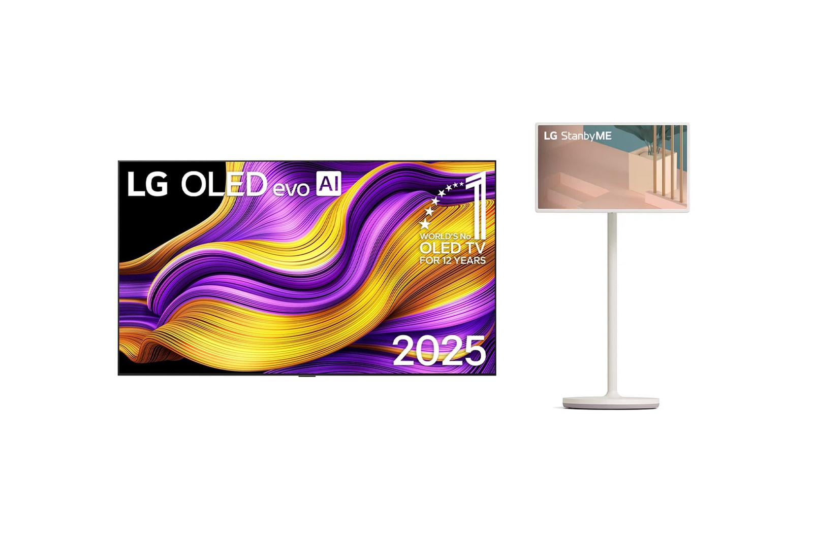 LG 83 inch LG OLED evo AI G5 4K Smart TV 2025 & 27ART10 27 inch LG StanbyME Rollable Smart TV, OLED83G55LW.27ART10