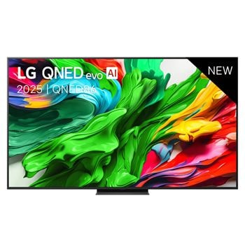 Vooraanzicht van LG QNED evo TV, LG QNED evo AI-logo in de bovenhoek. LG QNED evo TV brengt kleurrijke, schilderachtige texturen bij elkaar.