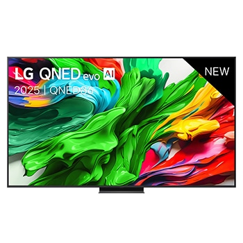 Vooraanzicht van LG QNED evo TV, LG QNED evo AI-logo in de bovenhoek. LG QNED evo TV brengt kleurrijke, schilderachtige texturen bij elkaar.