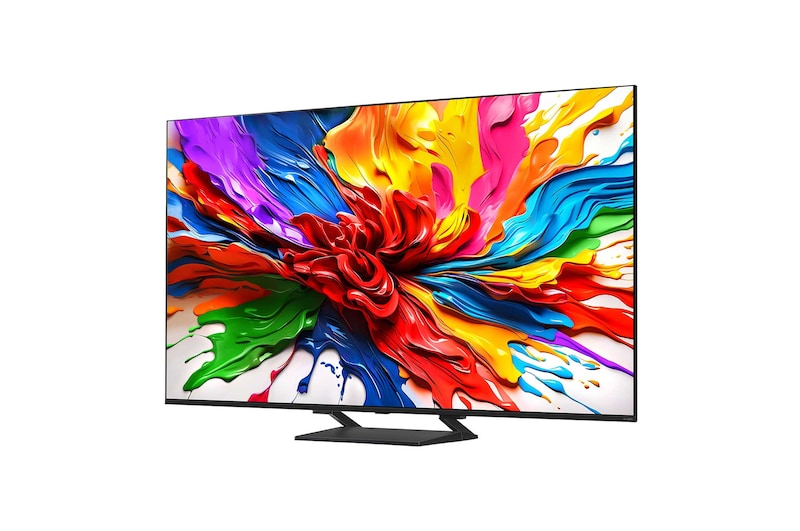 Naar links gericht zijaanzicht van de LG QNED evo QNED92 TV.