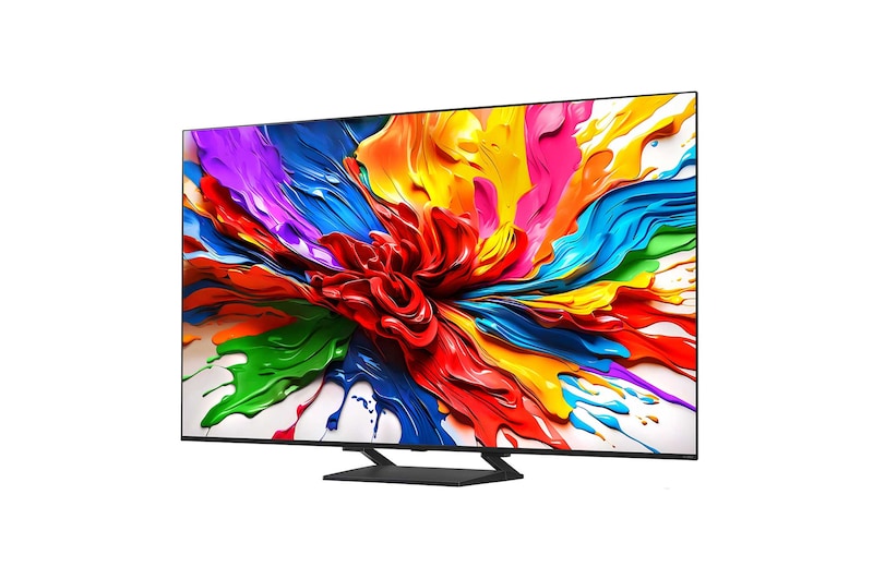 Naar links gericht zijaanzicht van de LG QNED evo QNED92 TV.