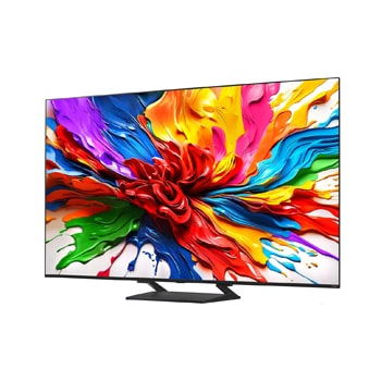 Naar links gericht zijaanzicht van de LG QNED evo QNED92 TV.