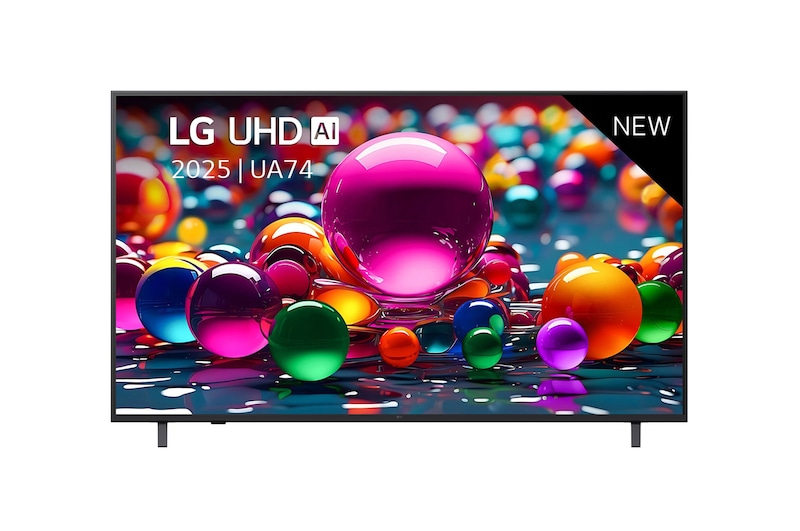 Vooraanzicht van 75 inch LG UHD AI UA74 4k Smart TV 2025 75UA74006LB