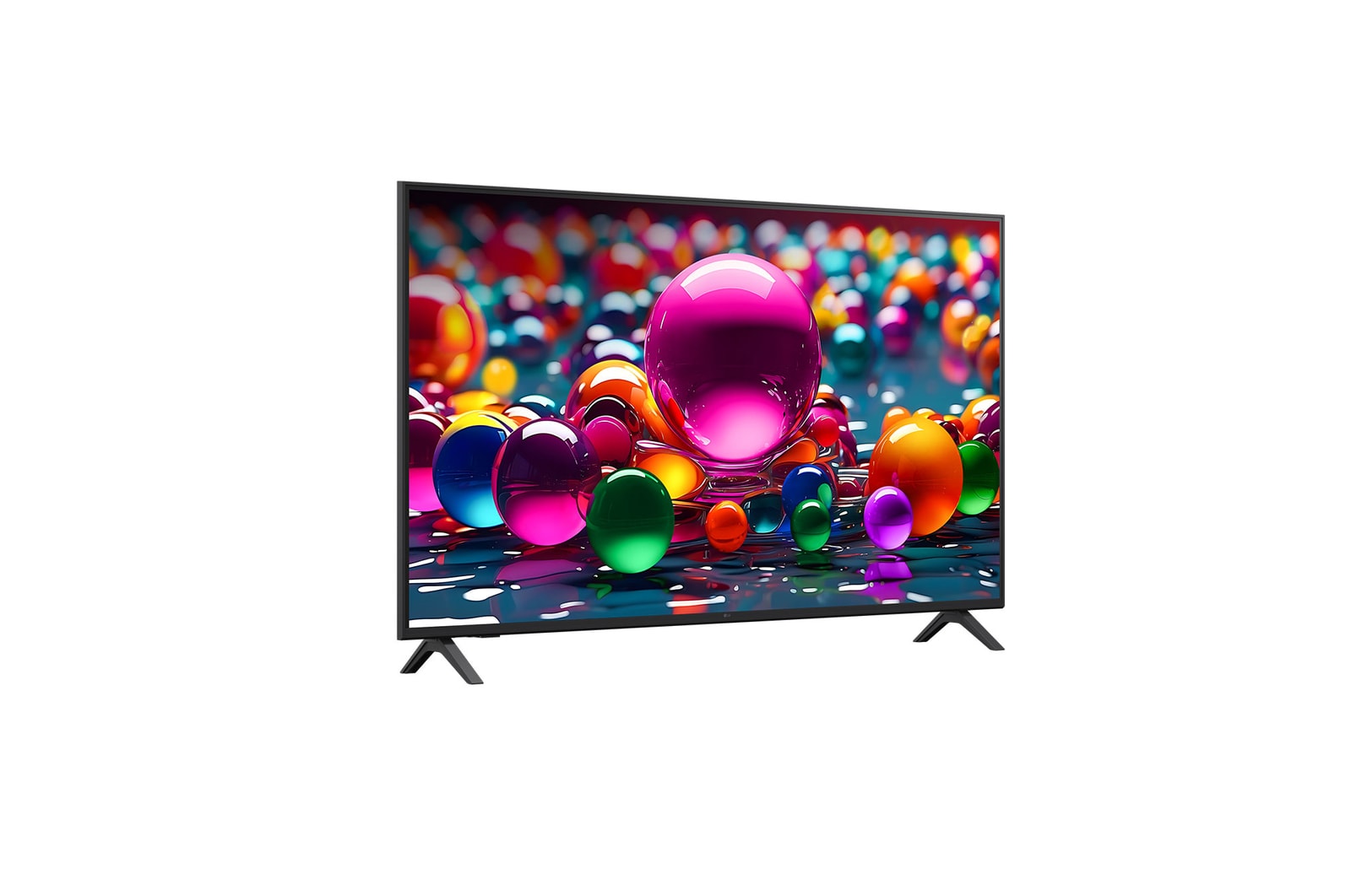 Sci-fi content is playing on an LG TV screen. On the screen is the Al Chatbot interface. The user messaged the chatbot saying that the screen is too dark. The chatbot offered solutions to the request. The whole scene is also split in two. One side is darker, the other side is brighter, showing how Al Chatbot solved the issue for the user automatically. Text explains Al Chatbot can understand user intent and provide solutions to troubleshoot.