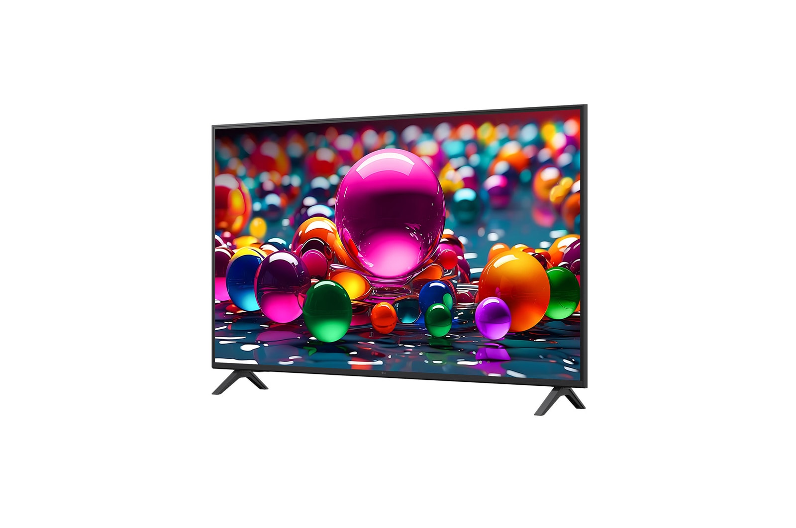 Front view and side view of LG UHD AI UA75 4K Smart TV showing its length, width, height, and depth dimensions.