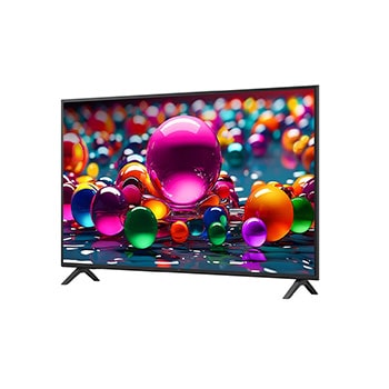 Front view and side view of LG UHD AI UA75 4K Smart TV showing its length, width, height, and depth dimensions.