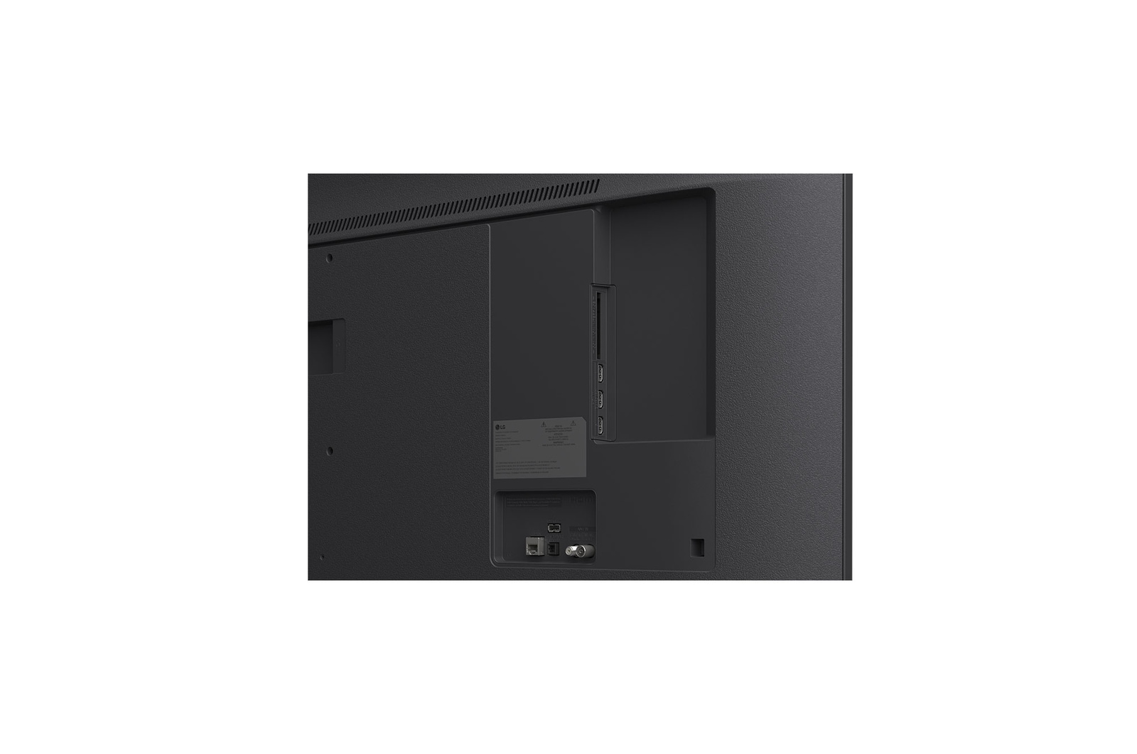 LG TV with an impressively large screen mounted on a wall above a LG Soundbar in a modern style living room.