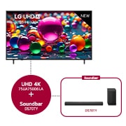 LG 75 inch LG UHD AI UA75 4K Smart TV 2025 & DS70TY soundbar, 75UA75006LA.DS70TY