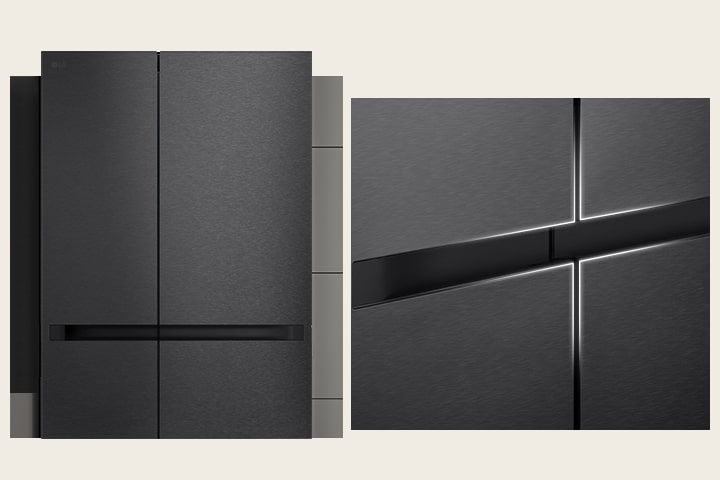 Er is een scène waarin het product in de keuken wordt geïnstalleerd, en rechts een close-up van een gedeelte van het handvat.