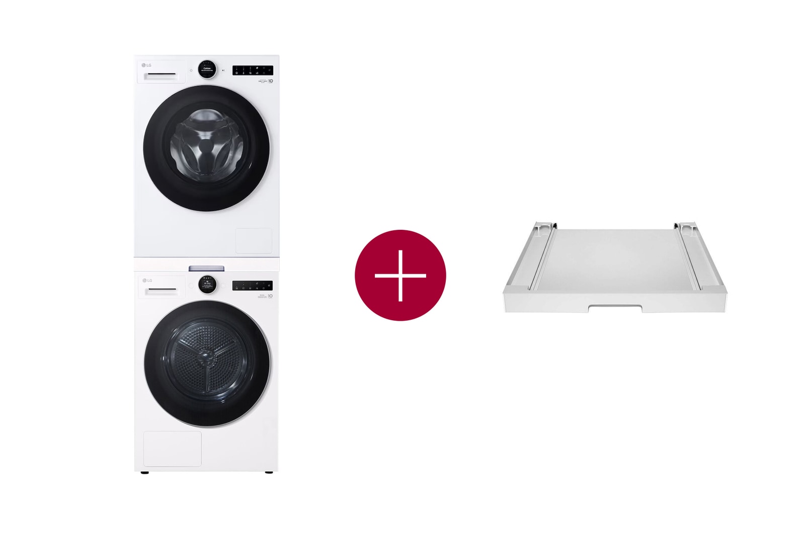 LG 11kg Wasmachine F4WX851Y+ 9kg Warmtepompdroger RT90X8 + Tussenstuk Wasmachine/Droger Wit DK2W, F4WX851Y.DK2W001