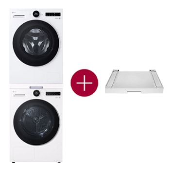 LG 11kg Wasmachine F4WX851Y+ 9kg Warmtepompdroger RT90X8 + Tussenstuk Wasmachine/Droger Wit DK2W, F4WX851Y.DK2W001